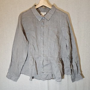 Artisan NY Grey Linen Top Womens XL Peplum Mother Of Pearl Classic Old Money - Picture 1 of 8