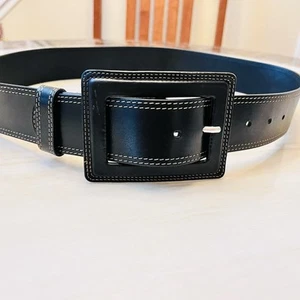 Banana Republic Wide Black Leather Belt Retro Y2K Size L Square Buckle Italy - Picture 1 of 15