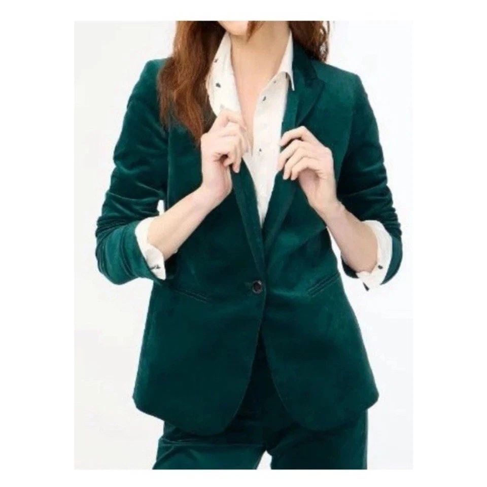 Novo com etiquetas J. Blazer Crew Factory $218 veludo um botão verde floresta tamanho 4 BU281 - Imagem 1 de 4