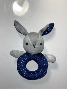 Ikea Gulligast Gray Bunny  Rattle Plush Blue Soft Ring Easy Grip Toy VGUC 7” - Picture 1 of 2