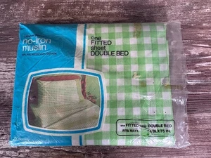 Vintage 1970s Green Checkered Fitted Full Double Sheet: JC Penney Fashion Manor - Picture 1 of 4