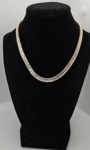 Diamond Tennis Necklace 14K/White Gold Plated Cubic Zirconia Baguette Adjustable - Picture 1 of 7