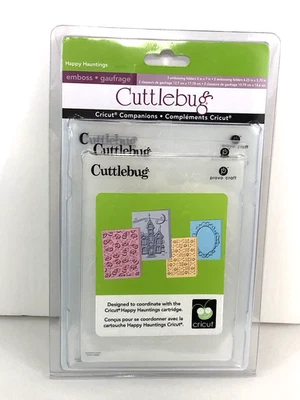 S/4 Cuttlebug HAPPY HAUNTINGS Embossing Folders Halloween Bats Haunted House - Image 1 of 4