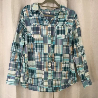 Camisa LL Bean para mujer XL Madras retazos cuadros abotonados manga enrollable algodón Foto 1 de 4