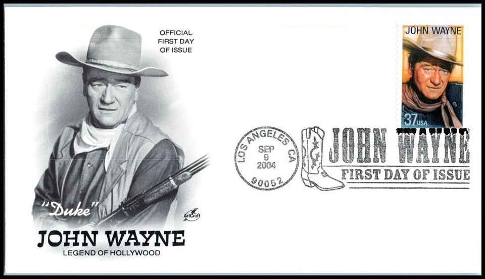 John Wayne Sc 3876 FDC 2004 ArtCraft Legend of Hollywood Western Star Duke 37c Foto 1 de 1