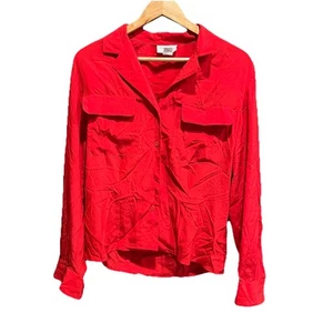 Christian Dior Chemises Red Long Sleeve Button Shoulder Pads Women's Top Size 8 - Picture 1 of 4