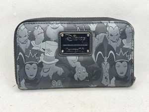 LOUNGEFLY Disney Villains Debossed Black Zip Vegan Leather Wallet Clutch Purse - Picture 1 of 3