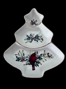 NUEVO LENOX INVIERNO SALUDOS CARDINAL PÁJARO 3 PARTES ÁRBOL SERVIDOR DIVIDIDO 11" - Imagen 1 de 7