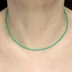 A++ Natural Green Agate Faceted Round Gemstone Beaded 2-3MM Women Necklaces 18'' - Picture 1 of 15