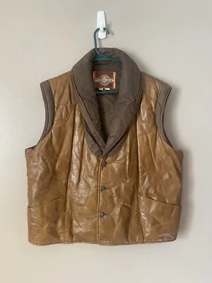 Vintage PIONEER WEAR Chaleco de Cuero PUFFER Western Talla XL Marrón Vaquero de Invierno Foto 1 de 4