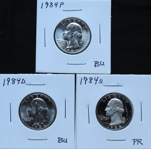 1984P BU, 1984D BU, 1984S PR Washington QTS 5A12HPC-1-2-3 - Picture 1 of 4