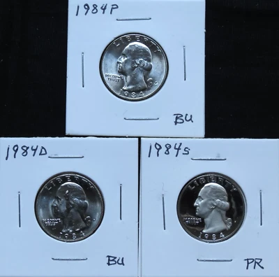 1984P BU, 1984D BU, 1984S PR Washington QTS 5A12HPC-1-2-3 - Image 1 of 4