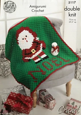 Father Christmas blanket + amigurumi snowman toy CROCHET PATTERN  King Cole 5117 - Image 1 of 4