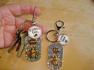 4 5/8" Long Dangle Queen Bee Key Ring for Keys Gold & Silver Purse Key Ring - Picture 1 of 6