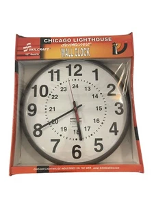 Chicago Lighthouse Skilcraft 12” Quartz Wall Clock 12/24 Hour Black Slimline NIB - Picture 1 of 4