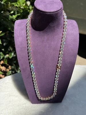 Collar de cadena moissanita chapado en oro rosa plata, 8 mm 24" Foto 1 de 4