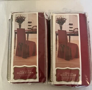 (2) Target  Red Fabric 42” Dining  Chair Covers valentines ! Armless~New - Picture 1 of 3