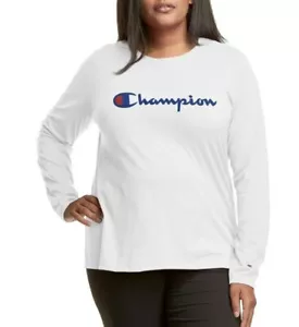 Champion Women Plus Size Long-Sleeve Logo T-Shirt - Picture 1 of 7