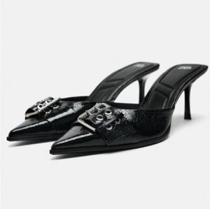 Fashion Pointy Toe Buckle Mules Mid Heels Slippers Sandals Womens - Picture 1 of 11