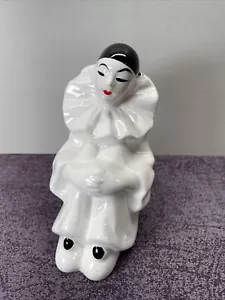 Bambola Pierrot ceramica vintage ornamento anni 80 bianco e nero clown mimo - Foto 1 di 13