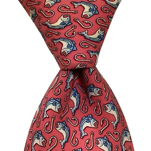 Corbata XL de seda para hombre VINEYARD VINES MARTHAS diseñador EE. UU. PECES Y GANCHOS rosa/azul - Imagen 1 de 3