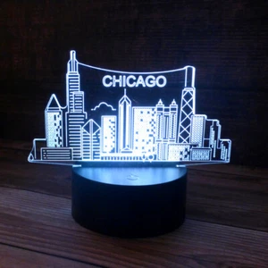 3D Chicago Acrylic for LED Lamp Base (Acrylic Only. Base Not Included) - Picture 1 of 7