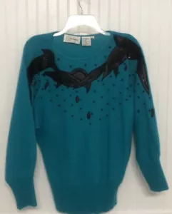 ‘80s cedars CASHMERE ANGORA Dolman Slv EMBELLISHED Vintage S SWEATER washableEUC - Picture 1 of 6