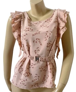 H&M Womens Size 2 Sleeveless Ruffled Belted Shirt Top - Picture 1 of 9