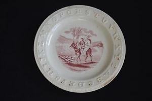 ANTIKER KINDER ABC ALPHABET TELLER 19. Jahrhundert Transfer Vater & Sohn auf Esel - Bild 1 von 5