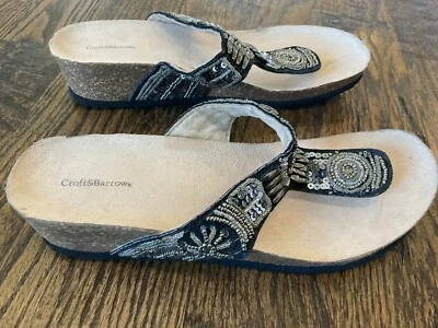 Croft & Barrow 63684 Bead/Sequin Thong Black Sandal Light Women's US Size 9.5 M - Image 1 of 4