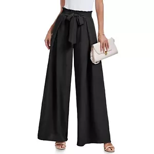 Women High Waist Casual Wide Leg Long Palazzo Pants Trousers A - Black - Picture 1 of 5