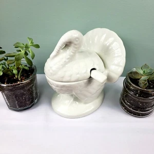 Vintage N.S Gustin Pottery White Turkey Gravy Lsrge Serving Bowl Signed - Imagen 1 de 7