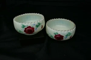 Jefferson Glass Tiny Optic Sauce Bowls 2 Dec Roses Custard Fluoresce 4" D c 1905 - Picture 1 of 5