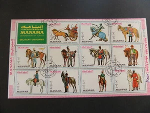 Manama Ajman 1972 Uniforme Militar Hoja usada Caballos Cancelado Carro - Imagen 1 de 1