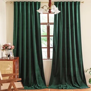 108 inches 2 Panels, Dark Green Blackout Luxury Velvet Curtains Thermal Insul... - Picture 1 of 6