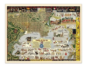 Vintage illustrierte Karte von Karmel am Meer - historischer kalifornischer Kunstdruck - Bild 1 von 4