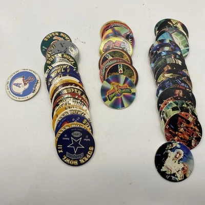 VTG POGS Lot - 50+ Milk Bottle Caps - NFL Casper Power Rangers - All Pictured VG - Image 1 of 4