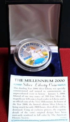 COLORIZED 2000 MILLENNIUM $20.00 PROOF LIBERTY COIN (ref# MiL-20) - Image 1 of 4