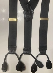 Black Textured Ribbon Suspenders Braces Button On & Black Patent Lizard 1 1/2” W - Picture 1 of 5