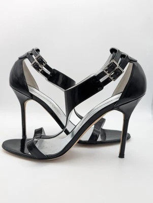 Manolo Blahnik Black Patent Leather T-Strap Heels Sandals Women's Shoe Size 39 9 - Image 1 of 4