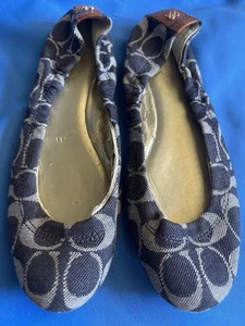 COACH Flat Ballet Flats Signature Logo Denim, U.S. Size 5 - Picture 1 of 18