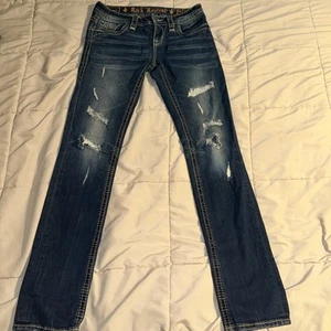 Pantalones de mezclilla desgastados Rock Revival Joyelle pierna recta para mujer 26 - Imagen 1 de 15