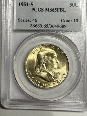 1951-S  Franklin Half Dollar MS65FBL PCGS Bright !! - Image 1 of 4