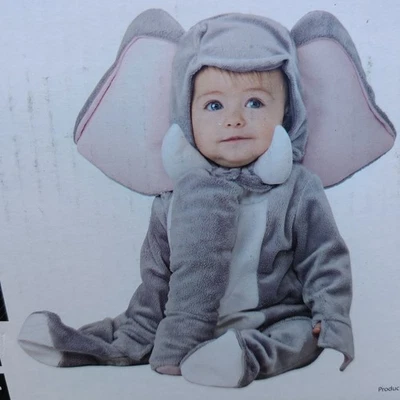 NEW Elephant Infant Baby 0-6 Months Halloween Costume Jumpsuit With Headpiece - Image 1 of 3