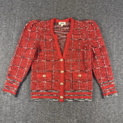 L'Agence Sweater Womens Small Red Tweed Cardigan Gold Buttons Pockets 80925SP - Image 1 of 4