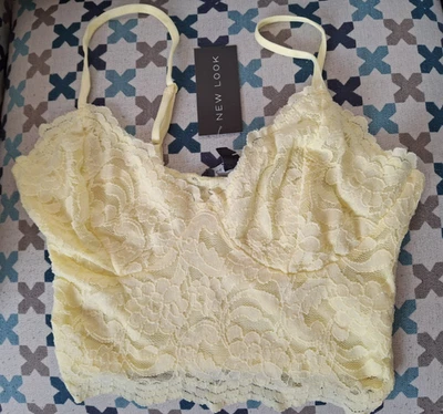 New Look Pale Yellow Size 12 Crop Top Bra Lace Lined Front BNWT £15.99 - Image 1 of 4