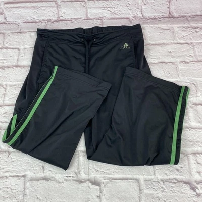 Adidas Pants Womens Small Black Green Stripe Capri Track Athletic Drawstring - Image 1 of 4