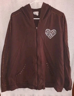 Moda Bug Para Mujer Marrón Cremallera Sudadera con Capucha Estrás Corazón Talla 26/28 Foto 1 de 4