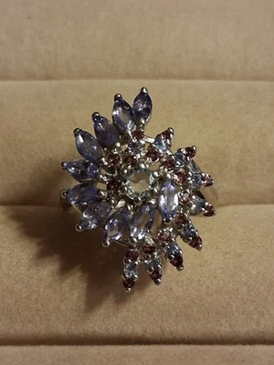 Tanzanita 5x2,5 mm, aguamarina y rodolita, placa esterlina 14KWG Plata 925, 8,5 Foto 1 de 4