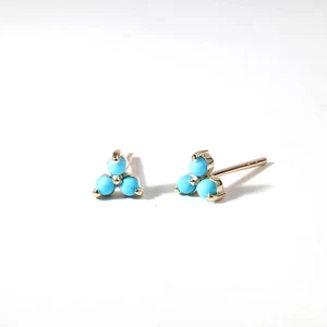 Turquoise Earrings Flower Stud Gold plated 925 Silver earring Gift for Her - Picture 1 of 5